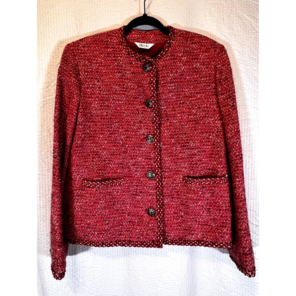 Bleyle Tweed Blazer Jacket Pink Career Wear Business Casual Button Front‎ Sz 12
